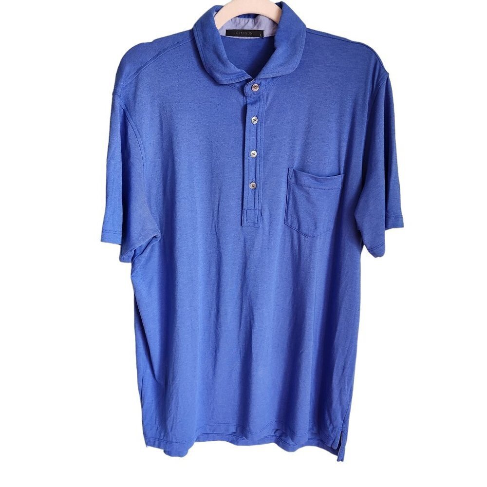 Greyson Shirt Men's Large Blue Purpleish Polo Short Sleeve Pima Cotton Modal